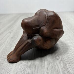 Carved Wooden Small Weeping Buddha Sculptures 6" Long 4" Tall